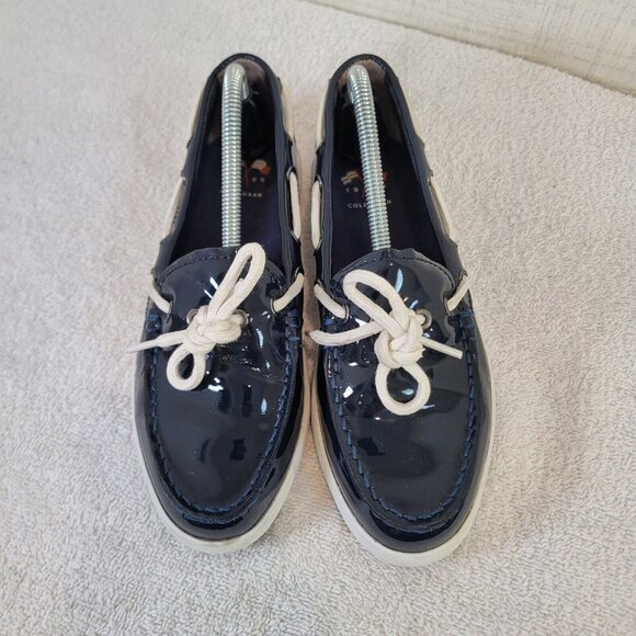 Cole Haan Boat Shoes Womens 6B Regatta Slip On W05747 Black Patent Leather - Picture 3 of 10